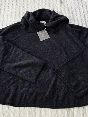 Garnet Hill Womens Charcoal Funnel Neck Sweater DARK GREY CASHEMERE